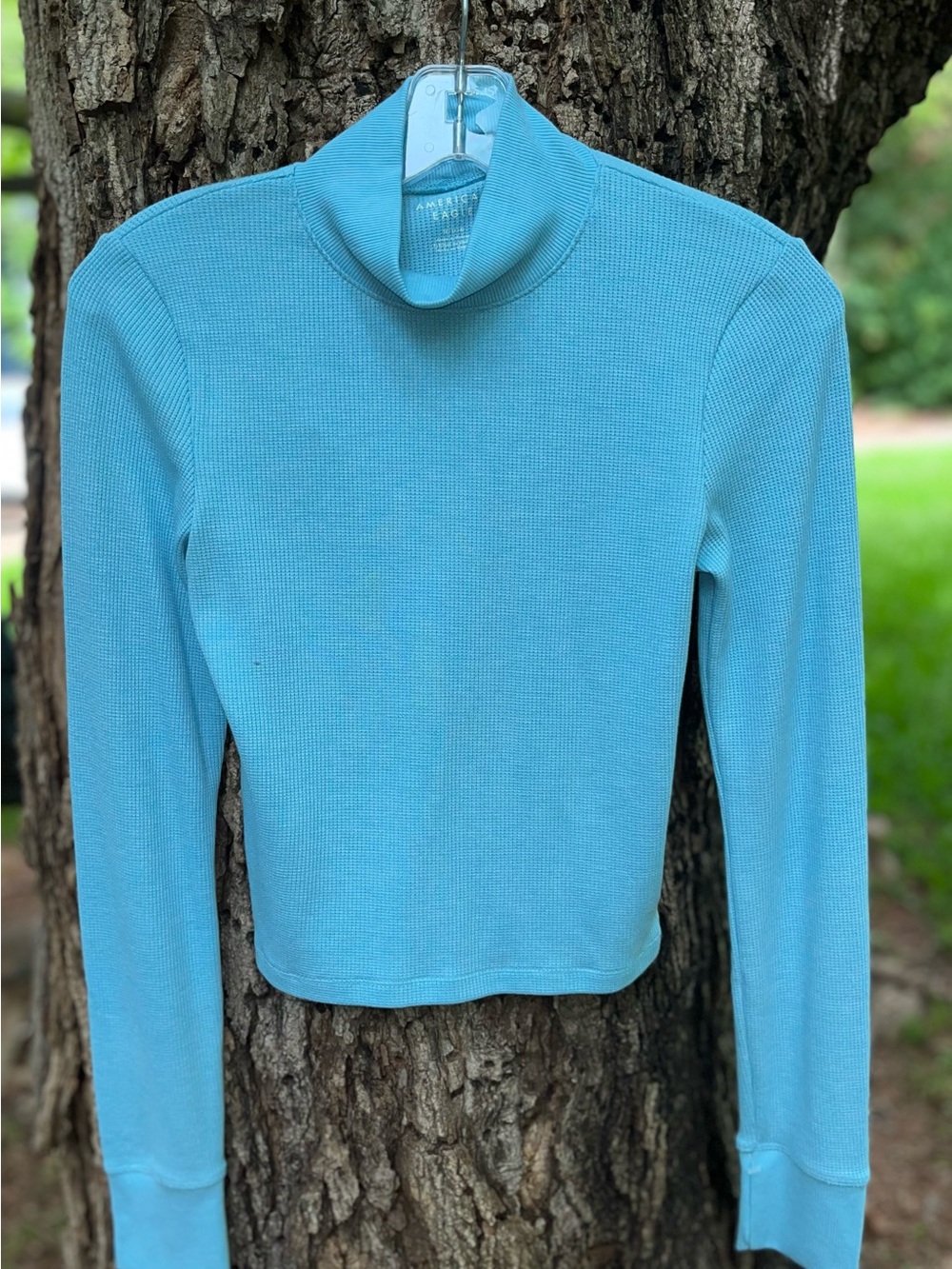 American Eagle Classic  Ribbed Blue lightweight Top - Aqua Blue M